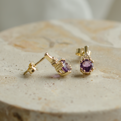 Amethyst and diamond gold earrings CALLIE