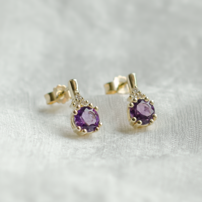 Amethyst and diamond gold earrings CALLIE