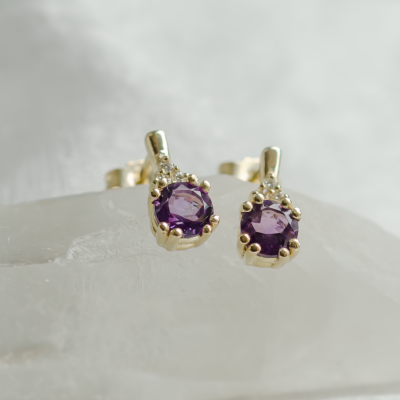 Amethyst and diamond gold earrings CALLIE