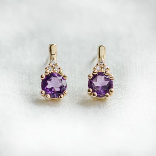Zlaté náušnice s ametysty a diamanty CALLIE