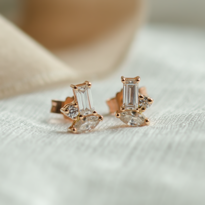 Gold earrings with cluster moissanites CARMEN