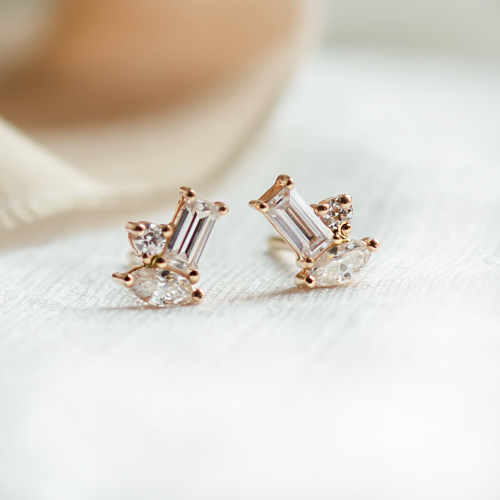 Gold earrings with cluster moissanites CARMEN