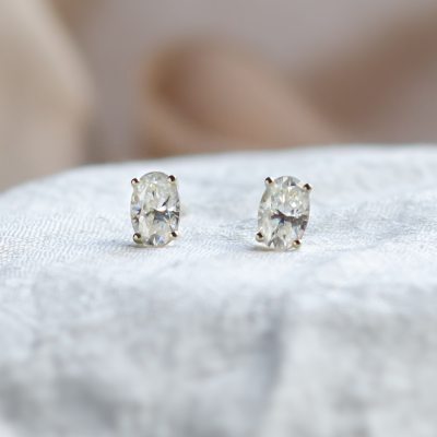 Gold minimalist earrings with oval moissanites CAROLYNE