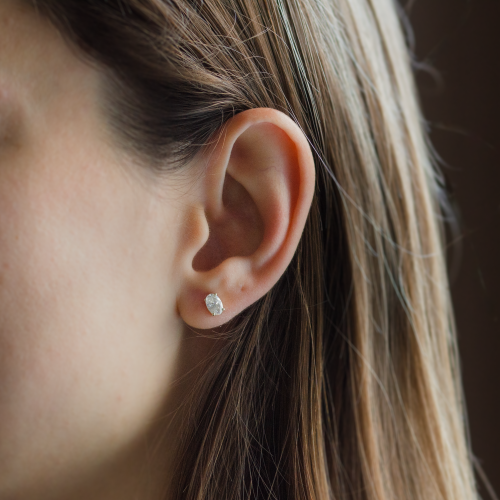 Gold minimalist earrings with oval moissanites CAROLYNE