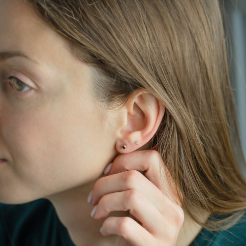 ANY Golden stud earrings with a black diamond