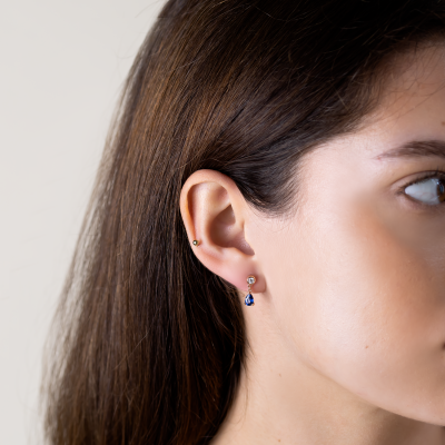 Visací náušnice s diamanty a modrými safíry CINZIA