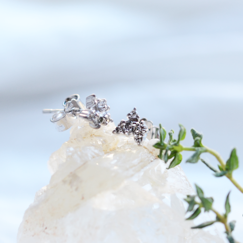 Gold cluster earrings with salt'n'pepper diamonds CRUX