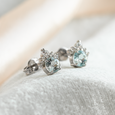 Gold earrings with aquamarines and diamonds DARIA