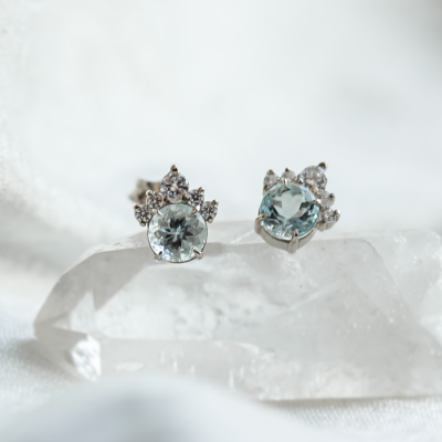 Gold earrings with aquamarines and diamonds DARIA