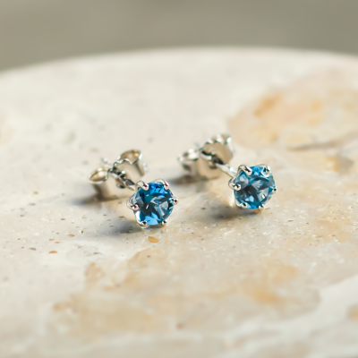 Stud earrings with blue topaz DENIM