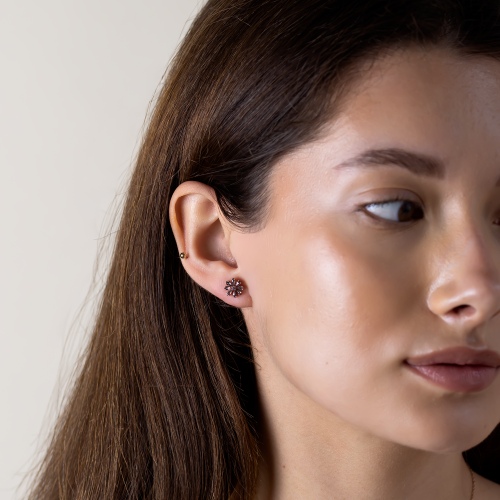 Floral earrings with salt and pepper diamonds FLOWER