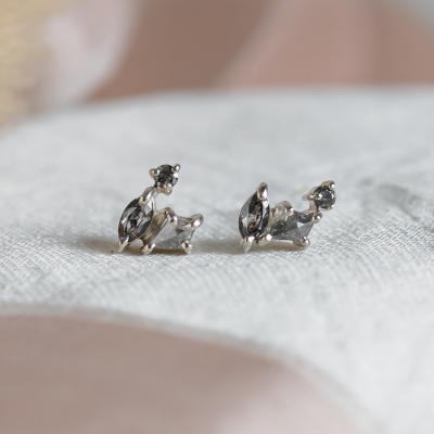 Elegant cluster earrings with salt and pepper diamonds GRAPPO