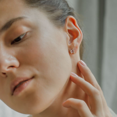 Gold earrings with asymmetrical sapphires and diamonds KAIA