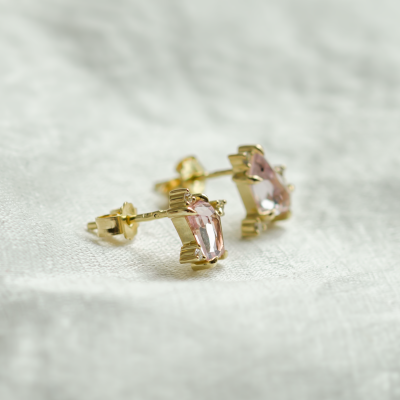 Gold earrings with asymmetrical sapphires and diamonds KAIA