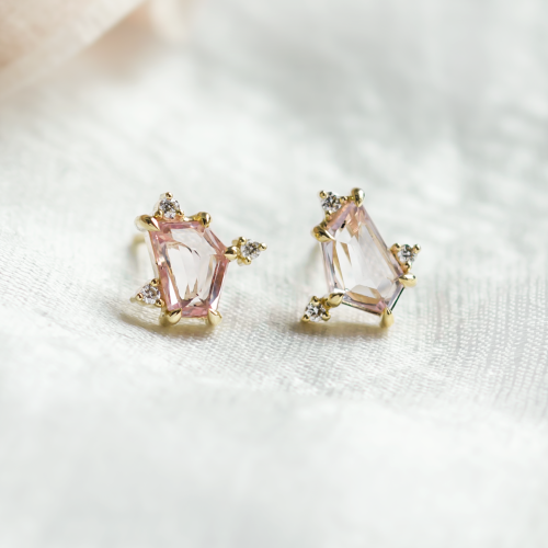 Gold earrings with asymmetrical sapphires and diamonds KAIA