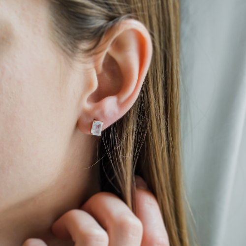 Gold earrings with baguette moonstone LEDA