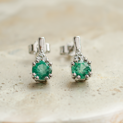 Gold emearld and diamond earrings LENNY