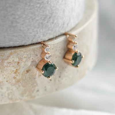 Simple gold earrings with moss agates and diamonds LILIBET