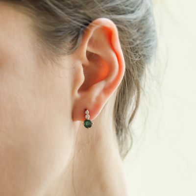 Simple gold earrings with moss agates and diamonds LILIBET