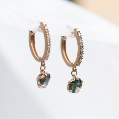 Gold dangle earrings with moss agates and diamonds MARLOW