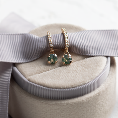 Gold dangle earrings with moss agates and diamonds MARLOW