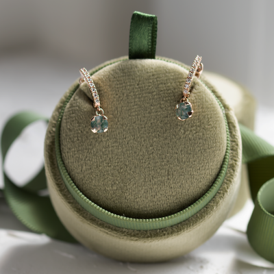 Gold dangle earrings with moss agates and diamonds MARLOW