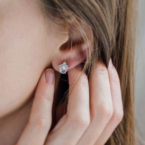 Gold earrings with moonstone and diamonds MONY