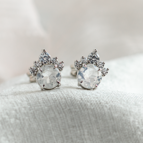 Gold earrings with moonstone and diamonds MONY