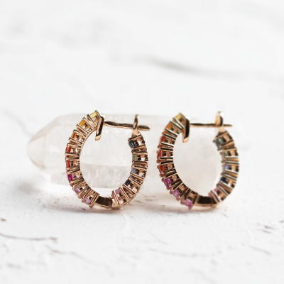 Rainbow sapphire hoop earrings 14K gold MOSAICA