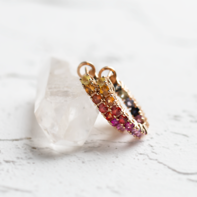 Rainbow sapphire hoop earrings 14K gold MOSAICA