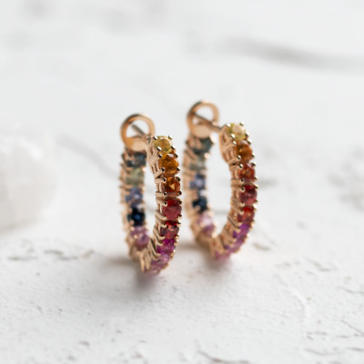 Rainbow sapphire hoop earrings 14K gold MOSAICA