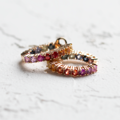 Rainbow sapphire hoop earrings 14K gold MOSAICA