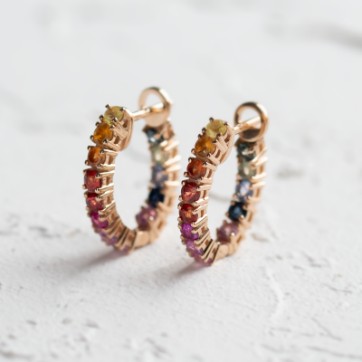 Rainbow sapphire hoop earrings 14K gold MOSAICA