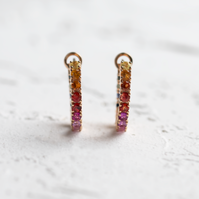 Rainbow sapphire hoop earrings 14K gold MOSAICA