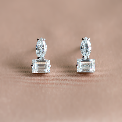Earrings with baguette and marquise moissanites NANTES