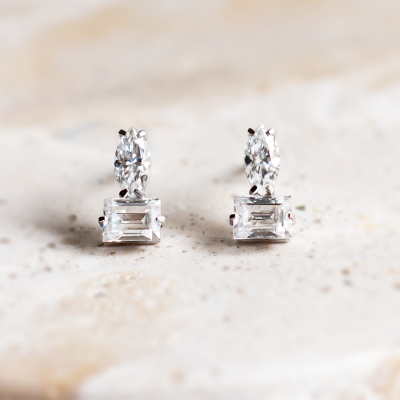 Earrings with baguette and marquise moissanites NANTES