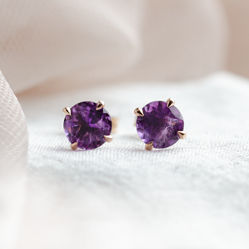 Simple gold earrings with amethysts PURPURA