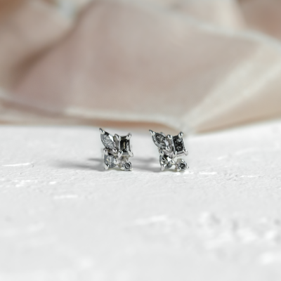 Gold cluster earrings with salt and pepper diamonds QUATRO