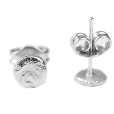 Silver hammered stud earrings with push back closure RIMINI