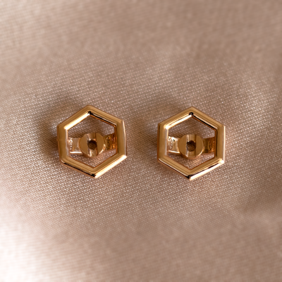 Gold hexagonal earrings with removable gemstone SAM