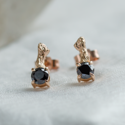 Stud earrings with black diamonds and twig SEAN