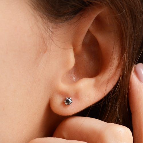 Stud earrings with hexagon salt and pepper diamonds STELLEX