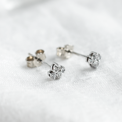 Minimalist gold earrings with diamonds in cluster setting STEPH