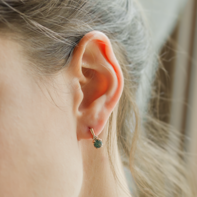 Gold earrings with moss agate and diamonds TIA