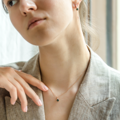 Gold moss agate and diamond pendant TALI