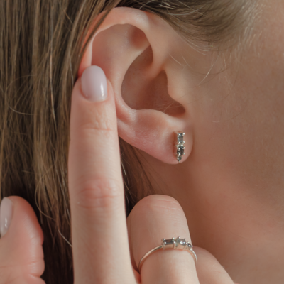 Unusual earrings with salt and pepper diamonds TRIPLE