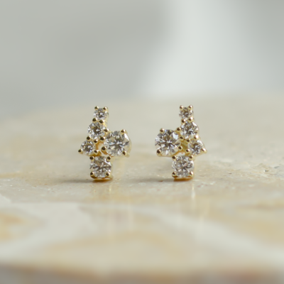 Gold earrings with diamonds in cluster style ZOYA