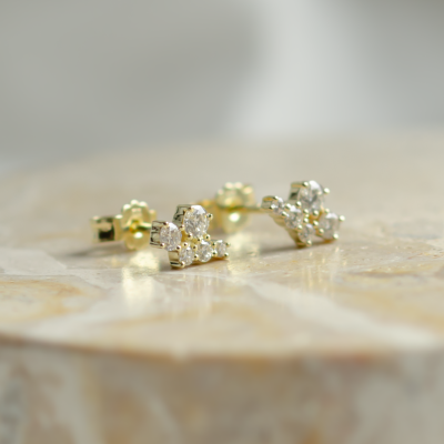 Gold earrings with lab created diamonds in cluster style ZORO