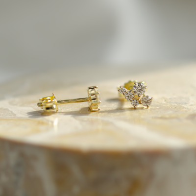 Gold earrings with lab created diamonds in cluster style ZORO