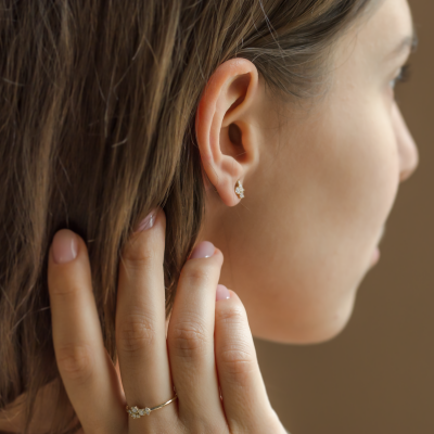 Gold earrings with lab created diamonds in cluster style ZORO